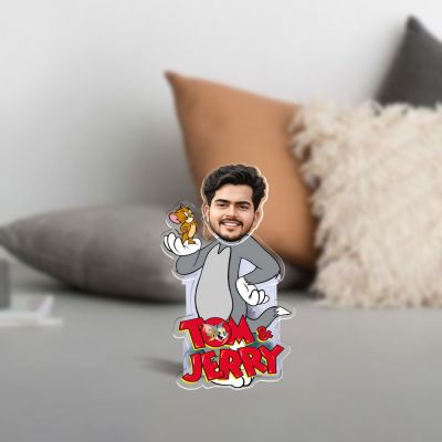 Personalized Tom & Jerry Cartoon Theme Funny Face Caricature Birthday Return Gift for Kids, Girls & Boys Solar Powered Moving Head for Car Dashboard & Table Decor